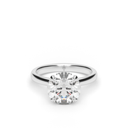 White Gold Round Shape Diamond Hidden Halo Solitaire Engagement Ring With U Cut Setting.